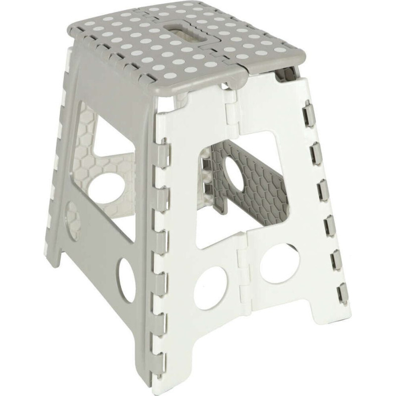 Neslīdošs saliekams taburete, 39 cm augsts, gaiši pelēks