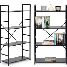 Plats koka plaukts ar 4 plauktiem LOFT, melns