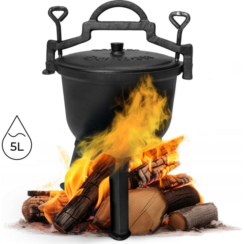 Multigarden Cast iron standing cauldron 5L, hunter's pot, campfire grill, MultiGarden