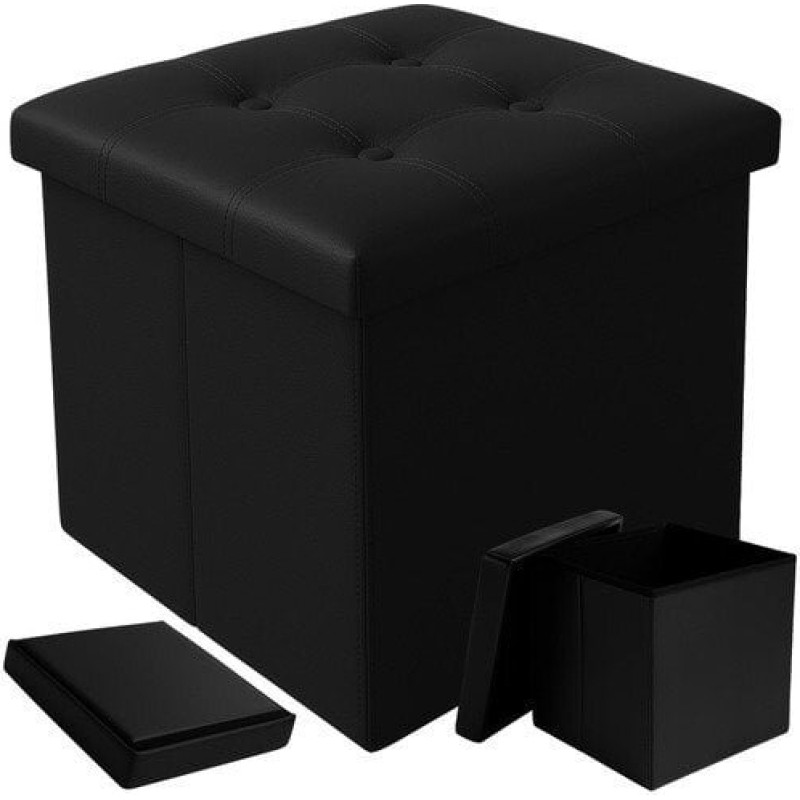 Ruhhy Sēdošais pūfe 25779 Melns Eko-āda Uzglabāšanai