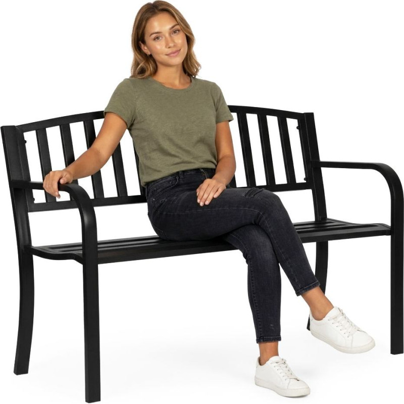 Multigarden Ławka ogrodowa z oparciem 120x50 cm metalowa parkowa czarna MultiGarden