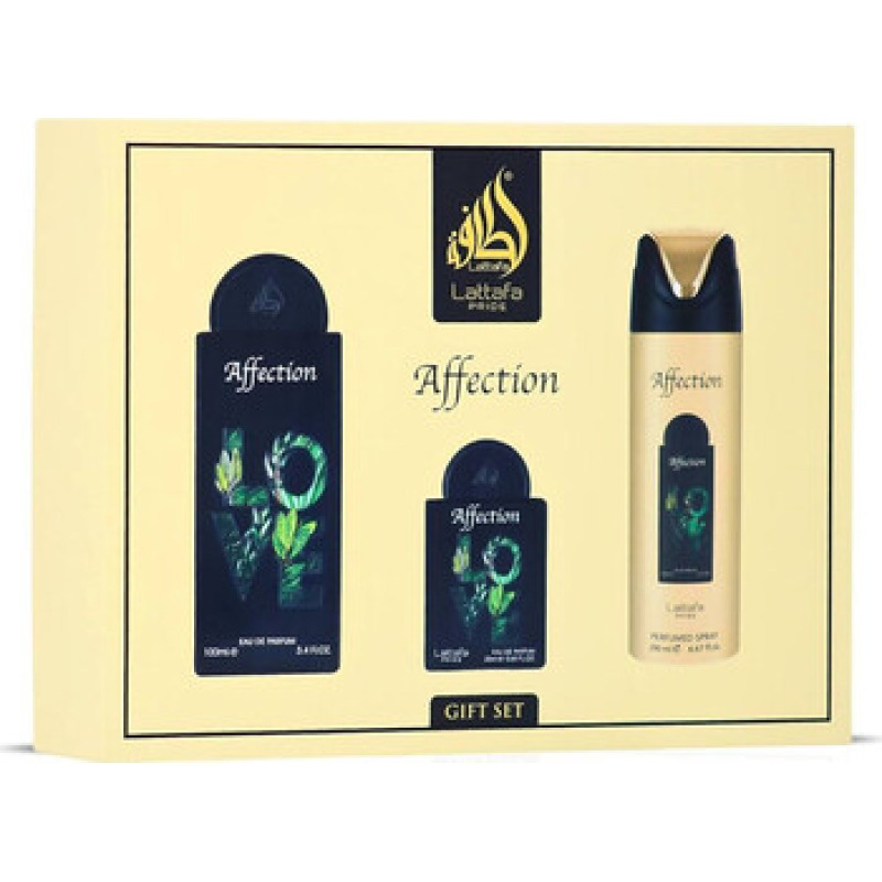 Lattafa Perfumes Affection D&aacute;rkov&aacute; sada EDP 100 ml, deospray 200 ml a EDP 20 ml