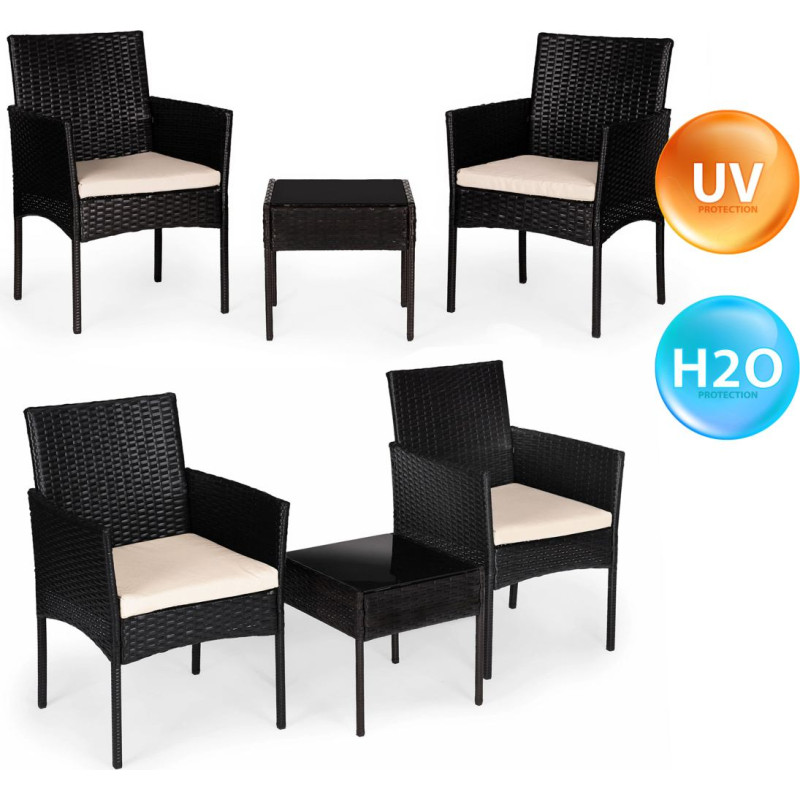 Multigarden Technorattan Garden Furniture Set 2 Chairs and Table, Black, MultiGarden