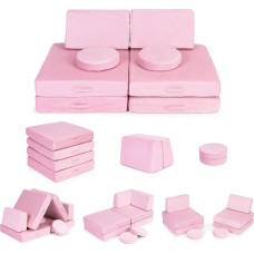 Ecotoys Large foldable modular sofa for children DIY, 8 soft pillows - pink ECOTOYS