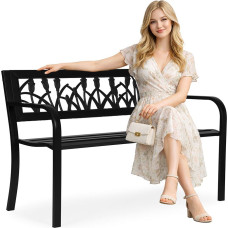 Multigarden Ławka ogrodowa z dekoracyjnym oparciem 120x50 cm metalowa parkowa czarna MultiGarden