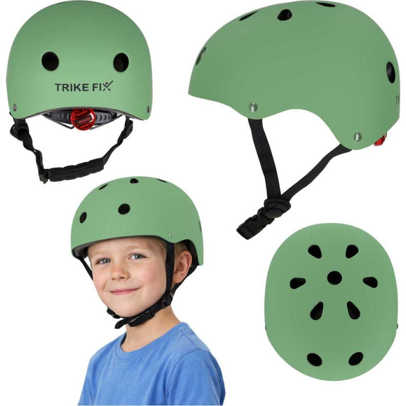 Trike Fix bērnu velosipēdu ķivere regulējama LED S 48-54cm tumši zaļa