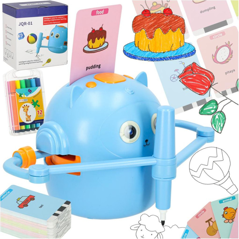 Izglītojošs robots interaktīva mācīšanās zīmēt rakstīšanas fišu komplektu marķieri zili