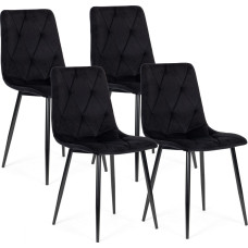 Modernhome Set of 4 Quilted Velvet Chairs for Dining and Living Room Black ModernHome