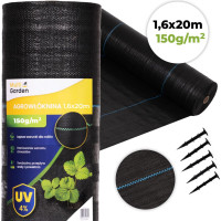 Multigarden Black UV-resistant agro fabric 150 g/m&sup2; weed control mat 1.6&times;20 m, pins, MultiGarden