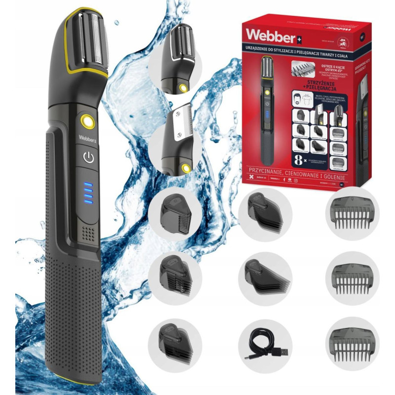 Webber Trymer męski akumulatorowy 8w1 do twarzy i ciała trymer Webber BG-600