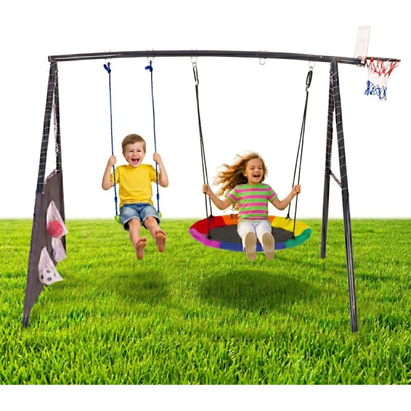 Ecotoys Plac zabaw dla dzieci huśtawka ogrodowa 4w1 kosz do koszyk&oacute;wki bocianie gniazdo ECOTOYS