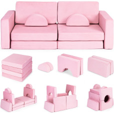 Ecotoys Large 2-seater modular foldable sofa for children DIY with 10 soft pillows - pink ECOTOYS
