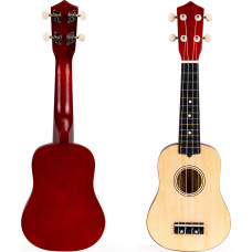 Bērnu koka ukuleles ģitāra ar 4 stīgām Ecotoys, brūna/bēša krāsā