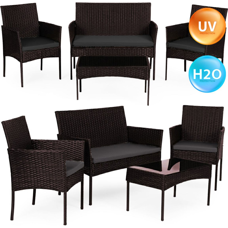 Multigarden Komplet mebli ogrodowych z technorattanu ławka stolik krzesła brązowy MultiGarden