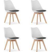 Leobert Set of chairs, black and white, wooden legs, 4 pcs