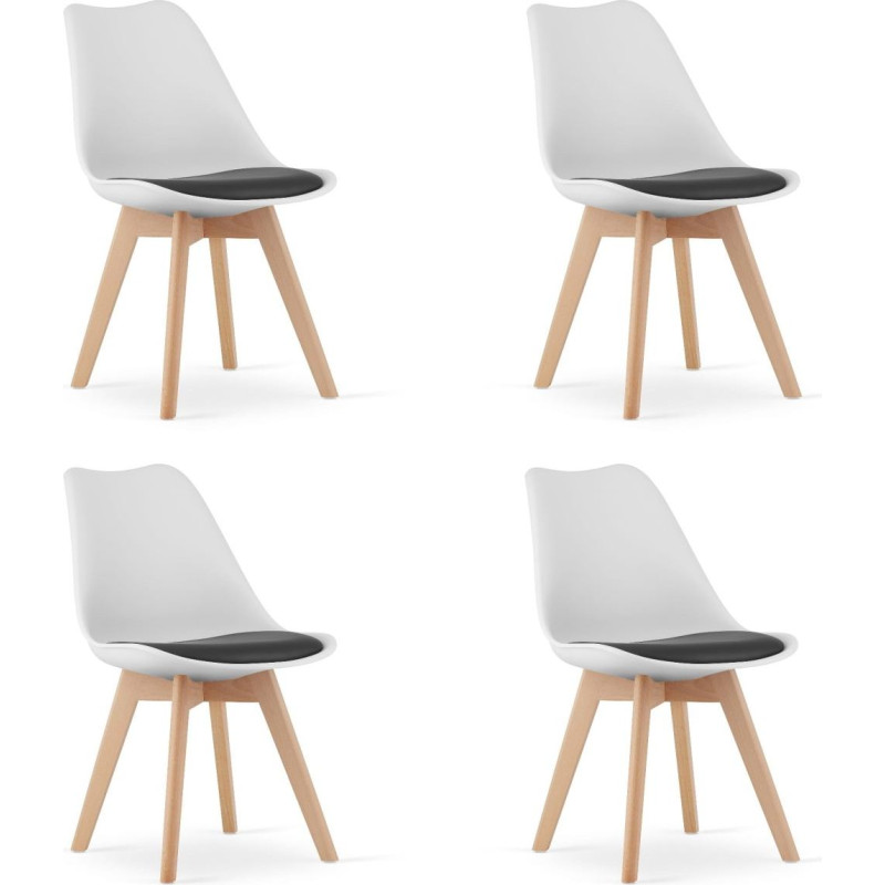Leobert Set of chairs, black and white, wooden legs, 4 pcs