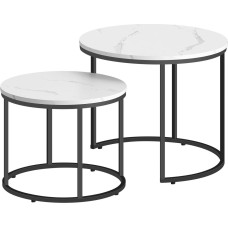 Leobert Round Coffee Table Set of 2 - Marble / Black Legs