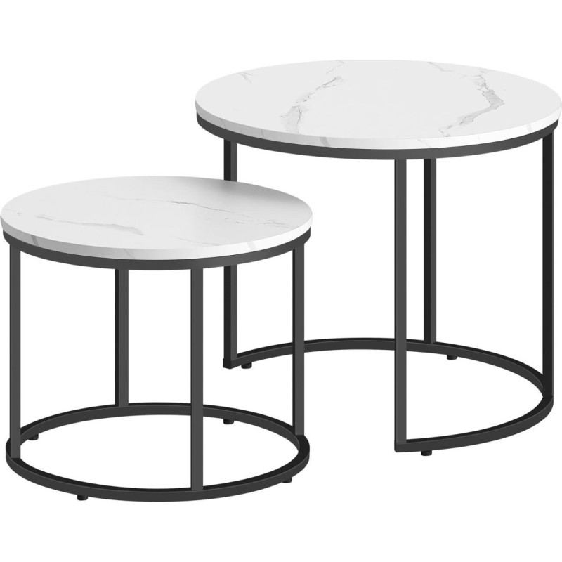Leobert Round Coffee Table Set of 2 - Marble / Black Legs