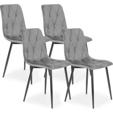 Modernhome Set of 4 Quilted Velvet Chairs for Dining and Living Room Grey ModernHome
