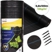 Multigarden Black UV-resistant agro fabric 135 g/m&sup2; weed control mat 0.8&times;100 m, pins, MultiGarden