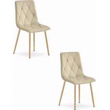 Leobert Komplet 2 krzeseł tapicerowanych welurowych do jadalni salonu pikowane beżowe