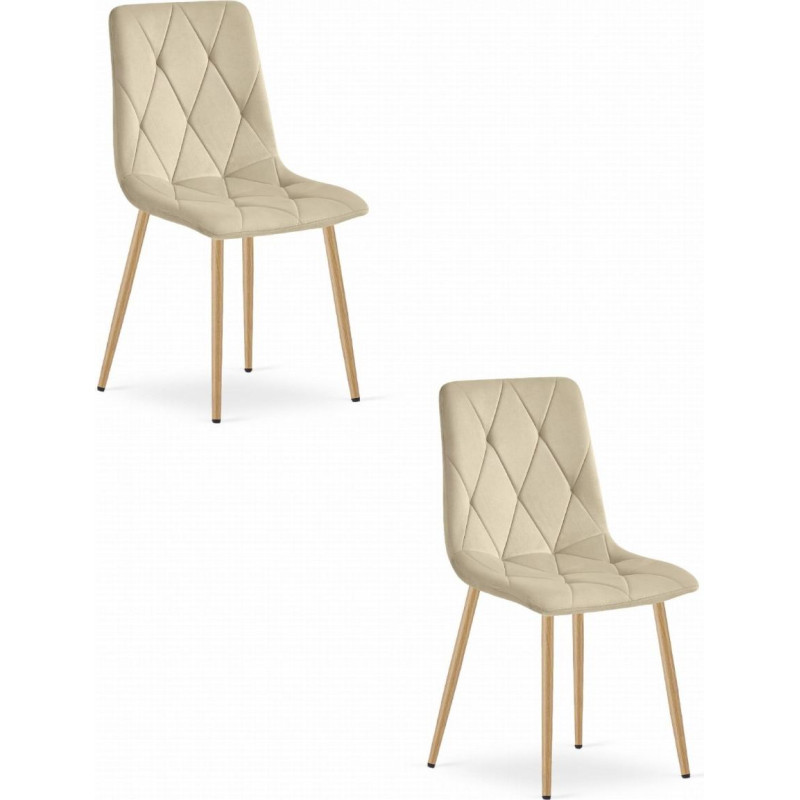 Leobert Komplet 2 krzeseł tapicerowanych welurowych do jadalni salonu pikowane beżowe
