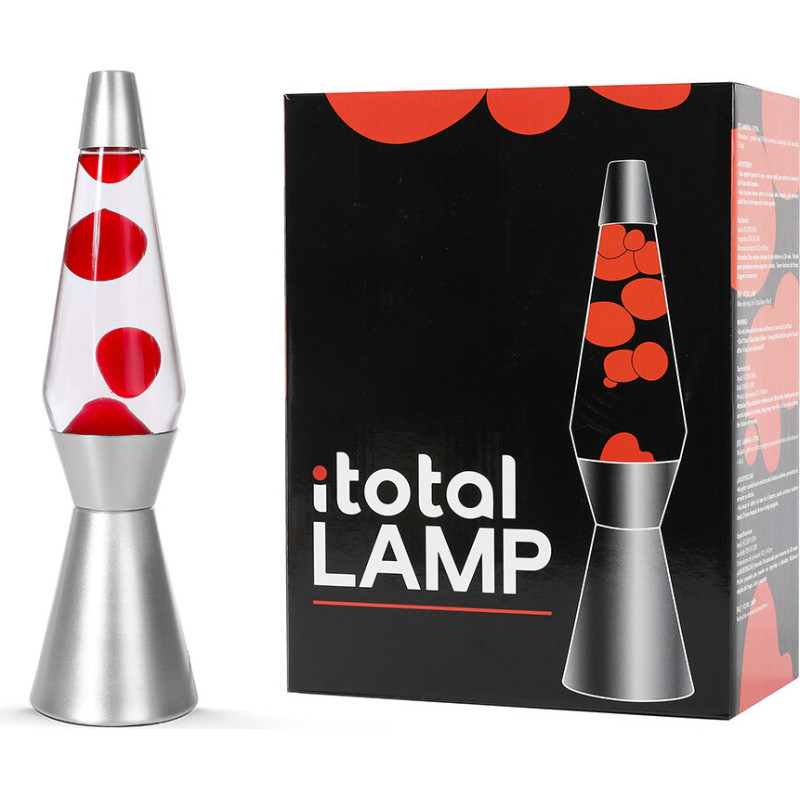 iTotal - Lava Lamp - Silver Base, See-through Liquid and Red Wax - Red - 36 cm (1270397)