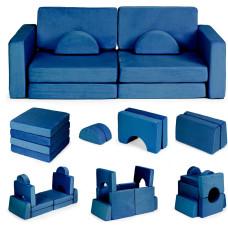 Ecotoys Foldable Modular Sofa for Children Large 2-Person DIY 10 Soft Cushions - Blue ECOTOYS