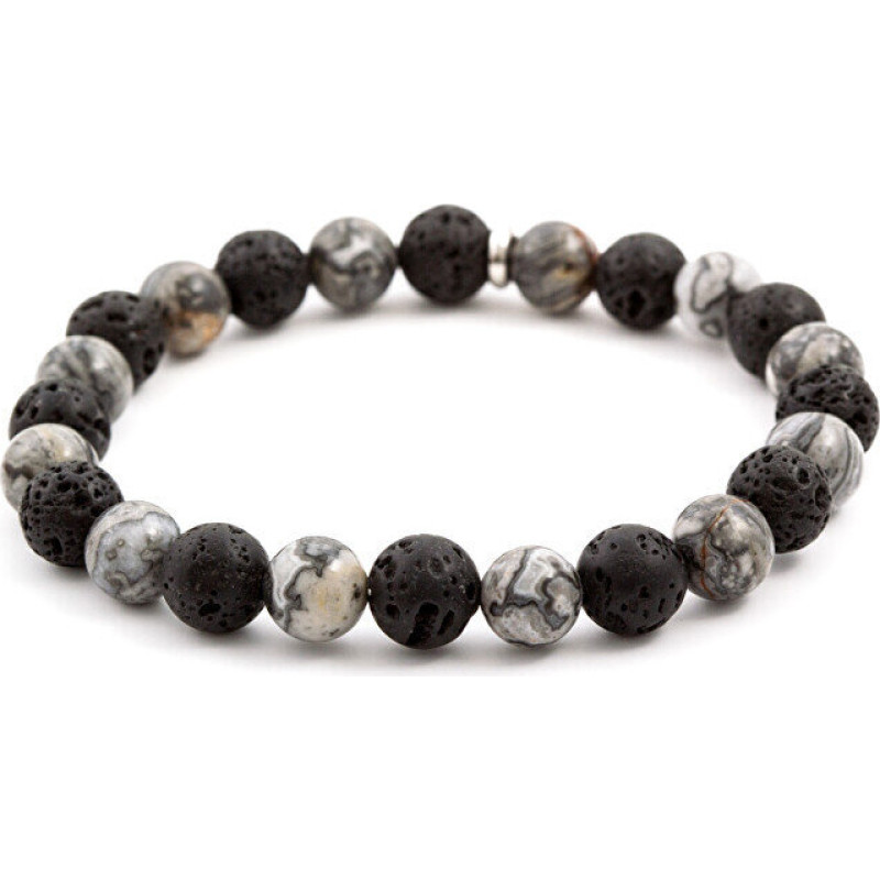 Aproces - BENETO - MINK59 - Lava akmens un jaspis - Garums 17 cm - Pērles 0,8 cm