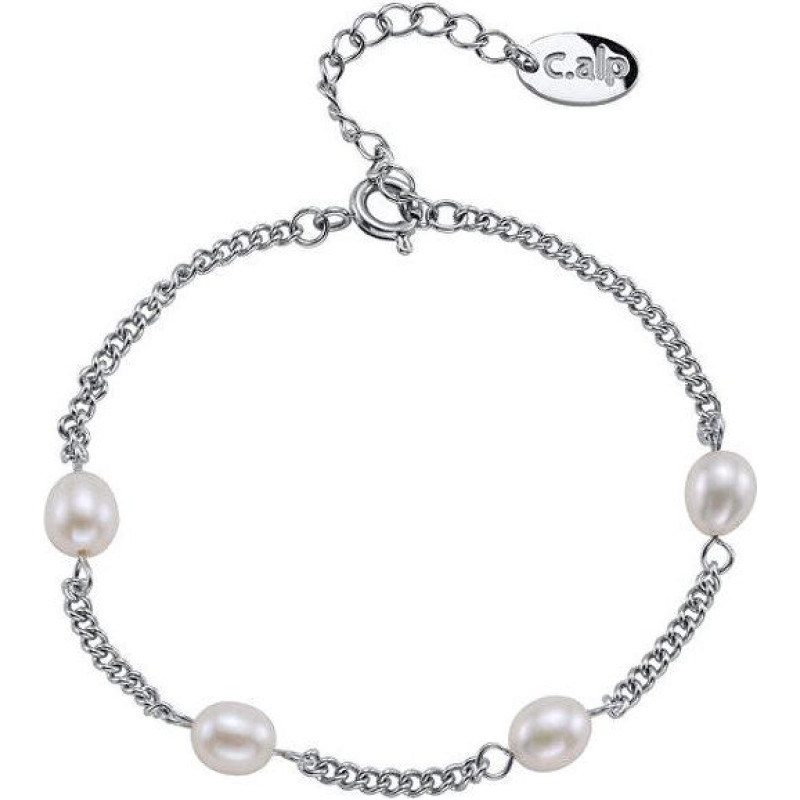 Elegants tērauda elastīgais rokassprādze ar pērļu Tide Pearl 22243.E