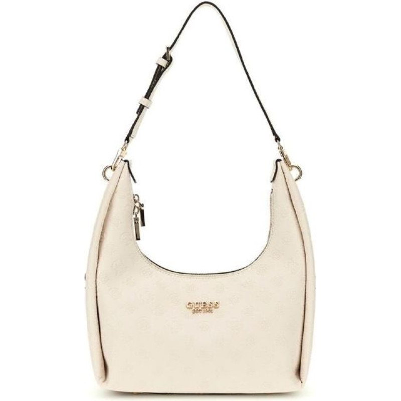 GUESS Sieviešu krēmkrāsas pleca soma - Phoebe Hobo pleca soma krēmkrāsā ar baltu logo 311500