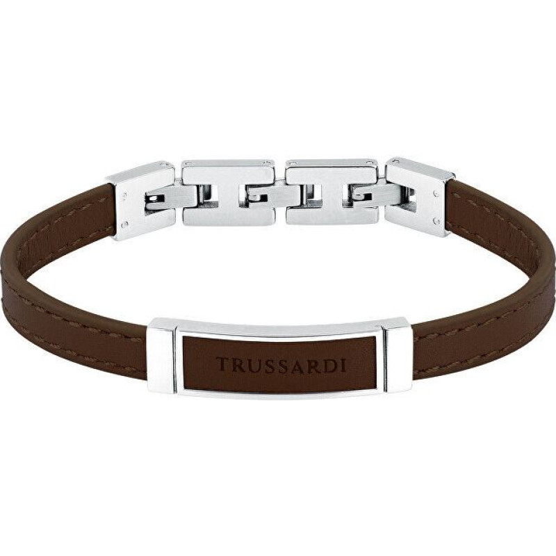 Ādas rokassprādze - TRUSSARDI - TJAXZ06 - Brūns - Tērauds - Garums 18 cm ar pagarinājumu 3 cm