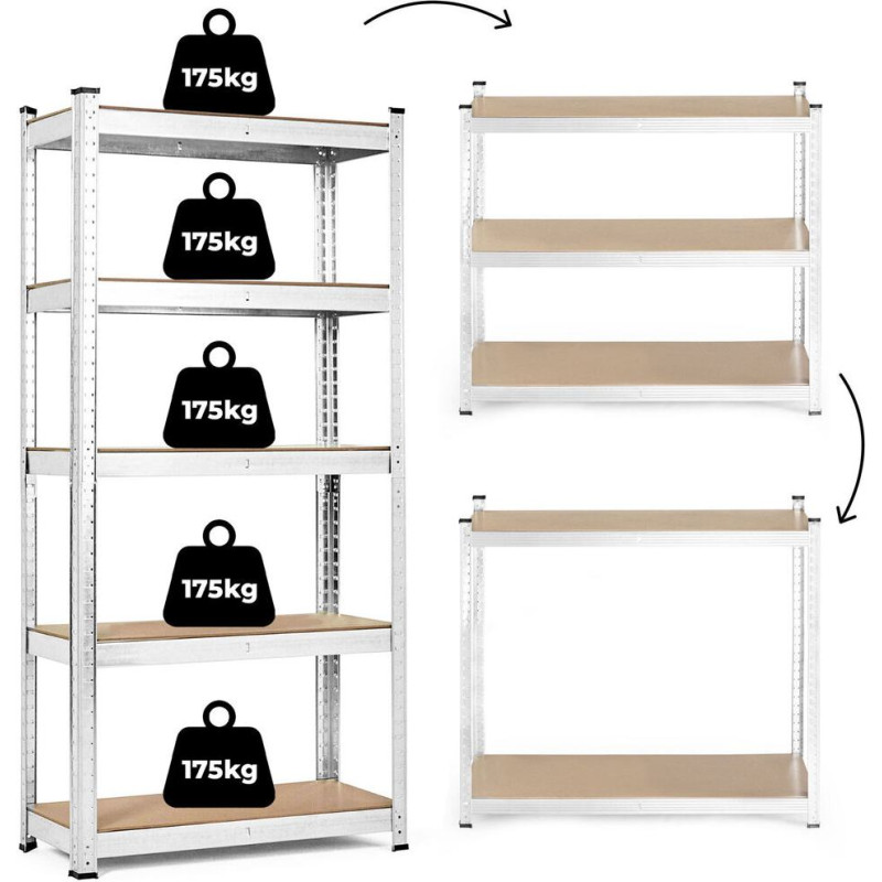 Noliktavas plaukts 180x90x30 cm cinkots tērauds 5 plaukti 875 kg ModernHome
