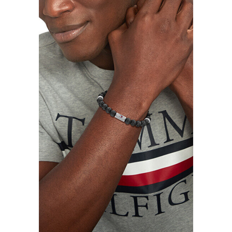 Tommy Hilfiger Melna lavas akmens pērlīšu rokassprādze 2790435 sTH1244