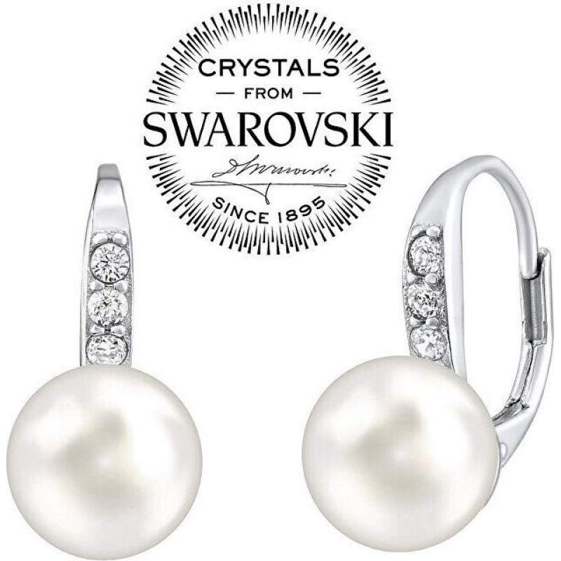 Silvego Maigi sudraba auskari ar īstu baltu pērli un Swarovski LPSER0639 sSL3525