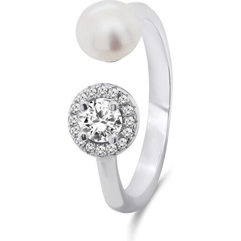 Brilio Silver Elegants sudraba gredzens ar īstu pērli un cirkoniem RI062W