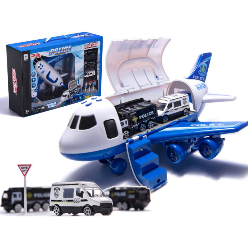 Transportera lidmašīna + 3 policijas automašīnas