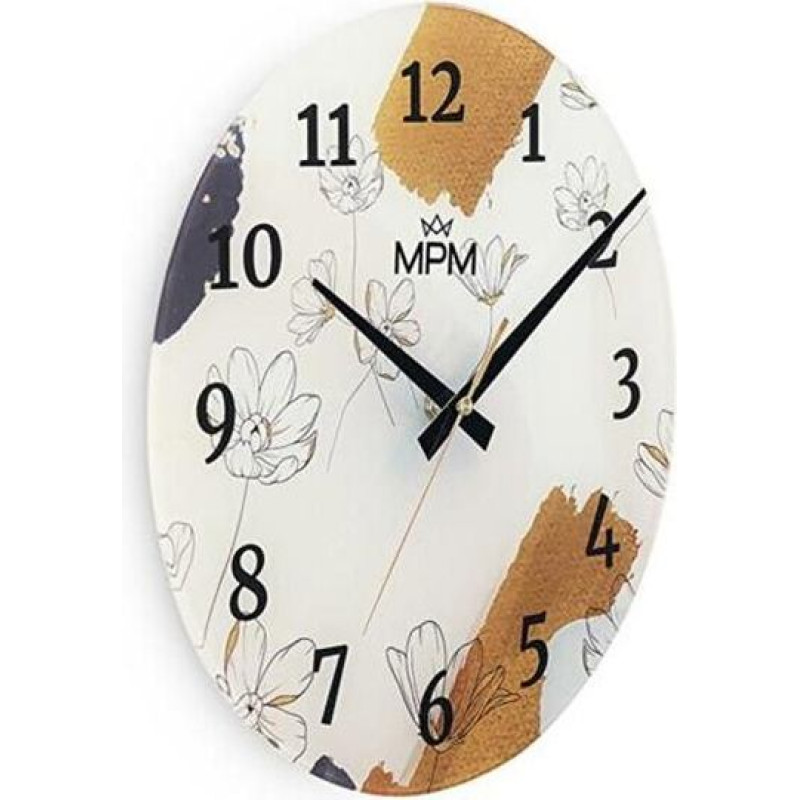 Sienas pulkstenis - MPM QUALITY - E09.4377 - Stikls - 30 cm - Ziedu motīvi