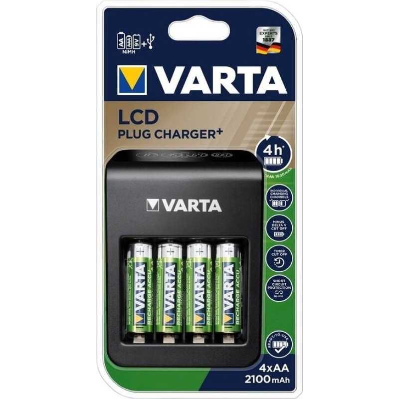 Universāls lādētājs Varta LCD Plug-Plus 4 AA 2100 mAh 4 kanāli PP3 57687