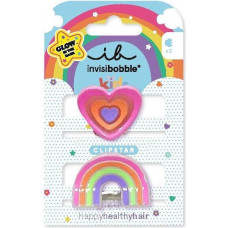 Matu sprādzes Invisibobble Clipstar Glow Kids Happy Heart, kas spīd tumsā, ar maigu fiksāciju