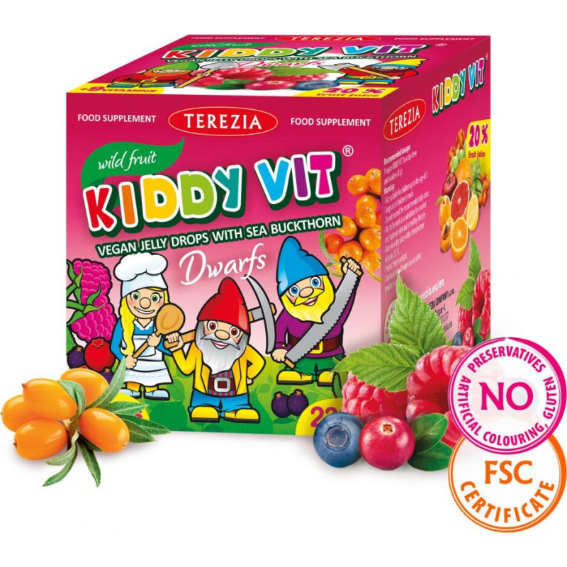 Uztura bagātinātājs Kiddy Vit Vegāniski Dwarfs ar smiltsērkšķiem Terezia, 90 gab.