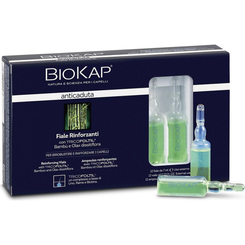 Stiprinošas ampulas - BIOKAP - Pretizgāšanai - 12 x 7 ml - Pretizgāšana - Spēcīgāki mati