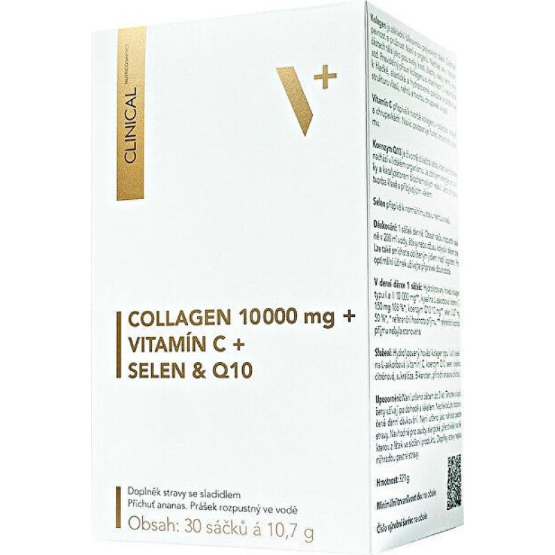 Uztura bagātinātājs Clinical Collagen 10000 mg + C vitamīns + selēns + Q10 – augstas koncentrācijas ādas un locītavu atbalsts