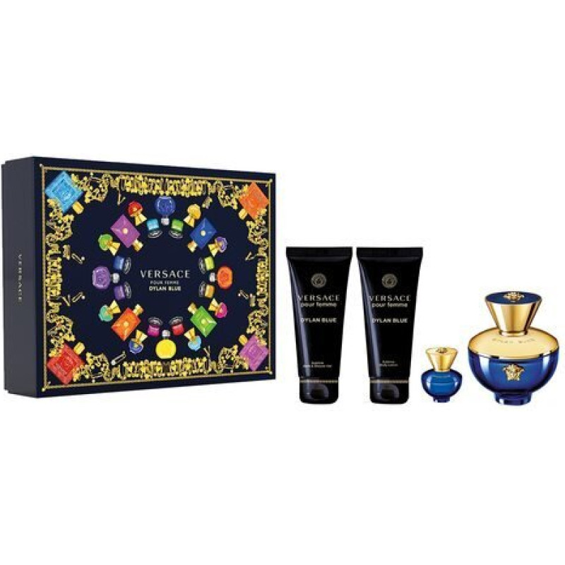 Komplekts sievietēm Versace Pour Femme Dylan Blue EDP 100 ml, ķermeņa losjons 100 ml, duo želeja 100 ml, EDP 5 ml