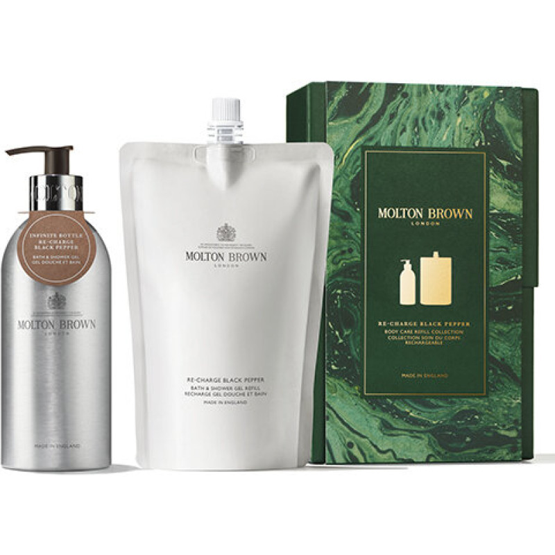 Ķermeņa kopšanas dāvanu komplekts Molton Brown Re-charge Black Pepper 800 ml uzpilde, videi draudzīgs