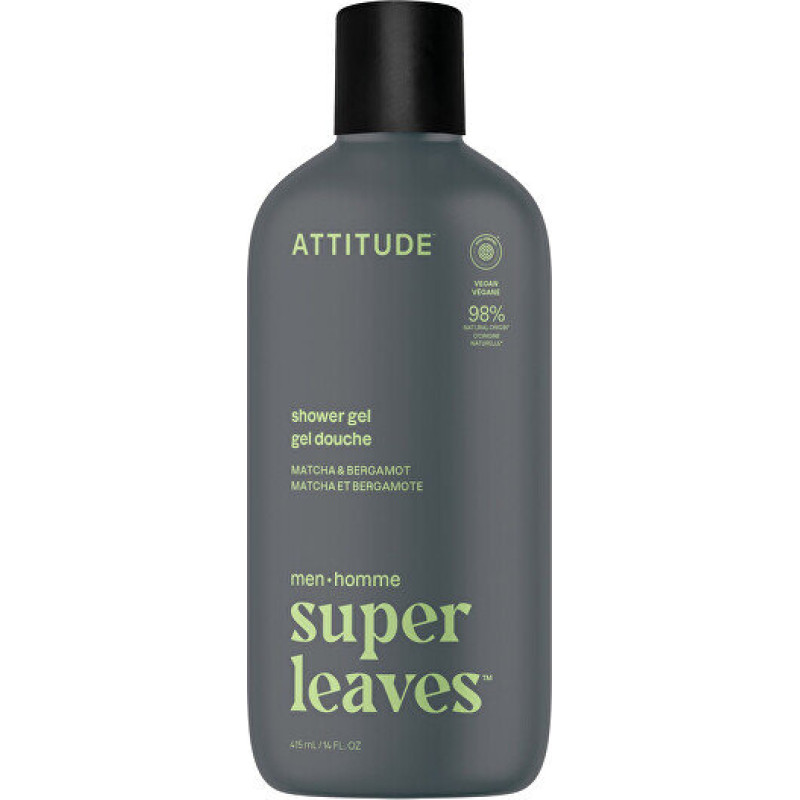 Dušas želeja Attitude Super Leaves Matcha & Bergamot vīriešiem, 415 ml