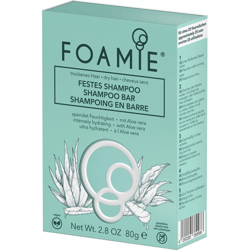 Mitrinošs cietais šampūns sausiem matiem Foamie Shampoo Bar Aloe You Vera Much (for dry hair)