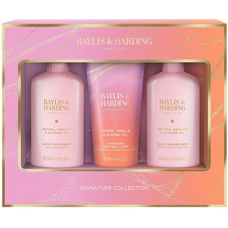 Vannas putas Baylis & Harding ar jojobas, vaniļas un mandeļu eļļu, 3 daļu dāvanu komplekts