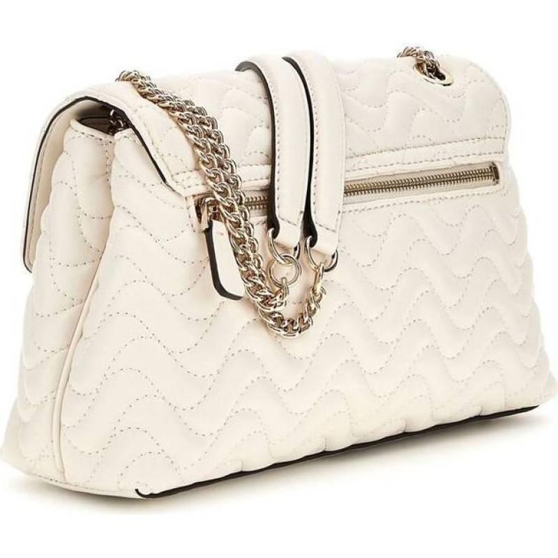 GUESS sieviešu krēmkrāsas plecu soma - Melisandra Convertible Xbody Flap Bag Shell 309958