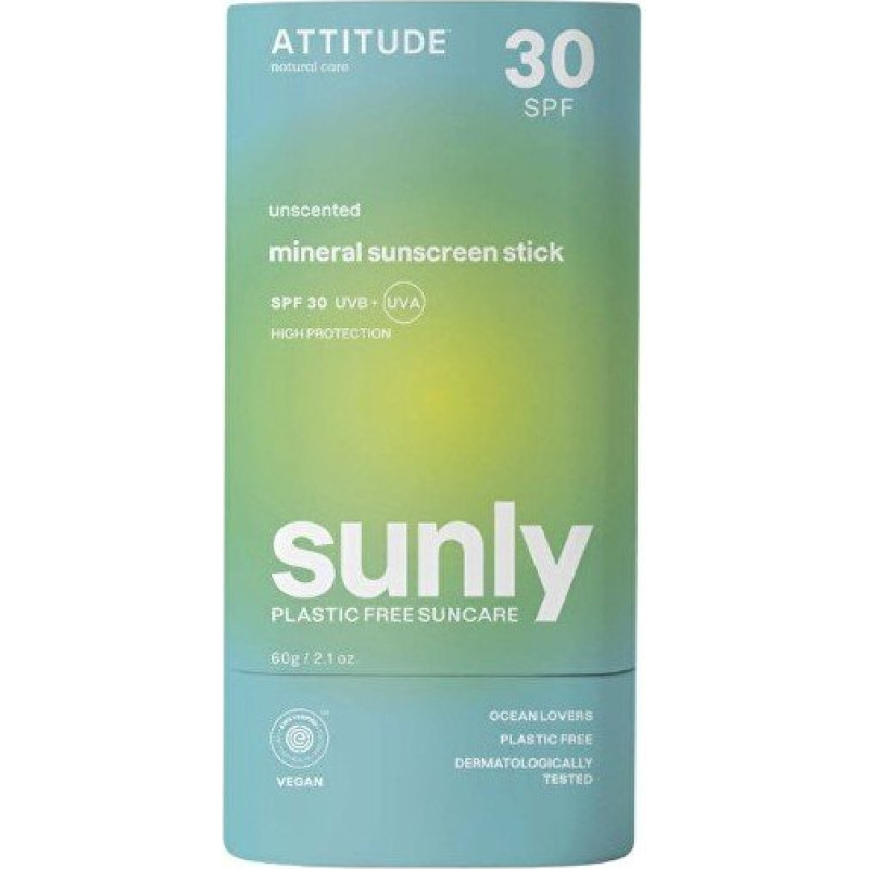 Attitude Mineral aizsargstiklis ķermenim bez smaržām SPF 30 Sunly (Mineral Sunscreen Stick) 60 g